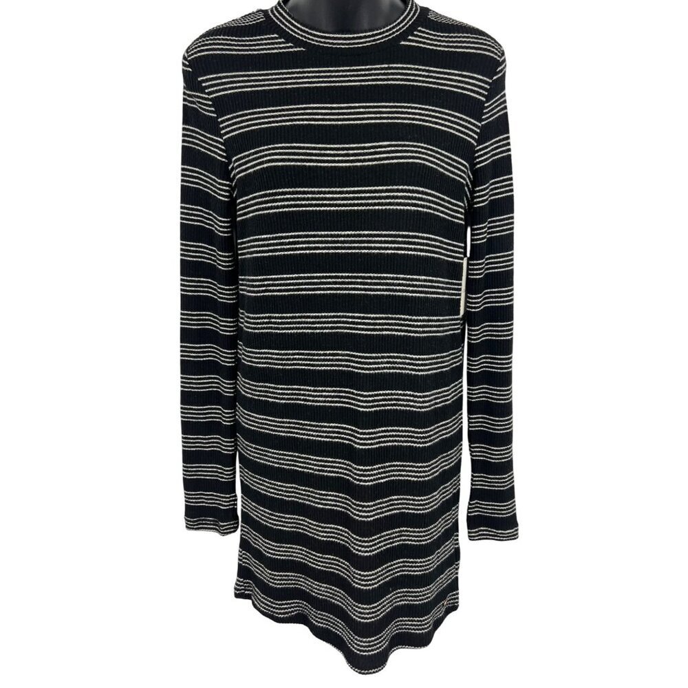 Volcom Stripe Dress Size Small S Long Sleeve Crew Neck Black White Stripe New